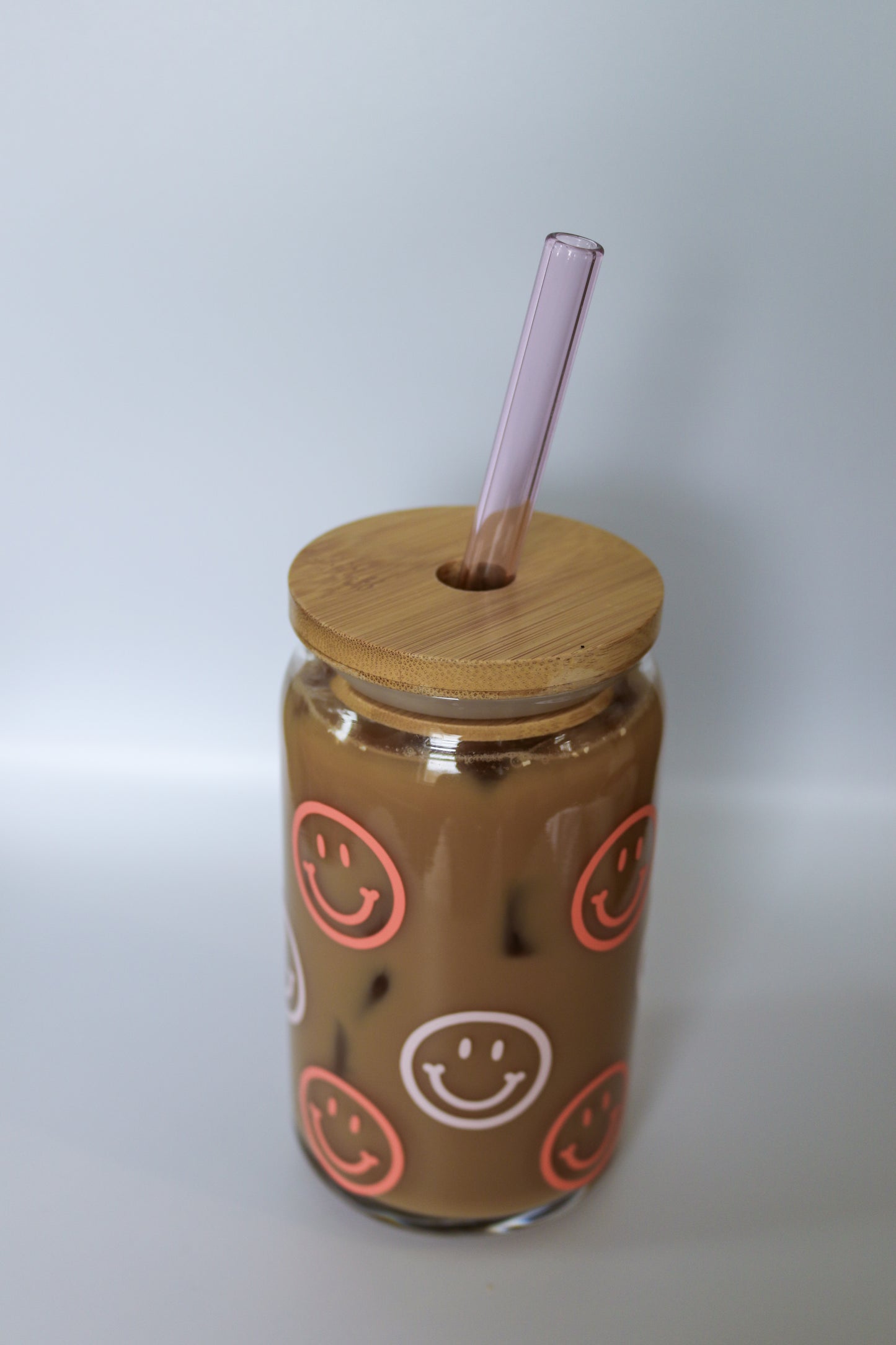 Pink Smiley Glass Can