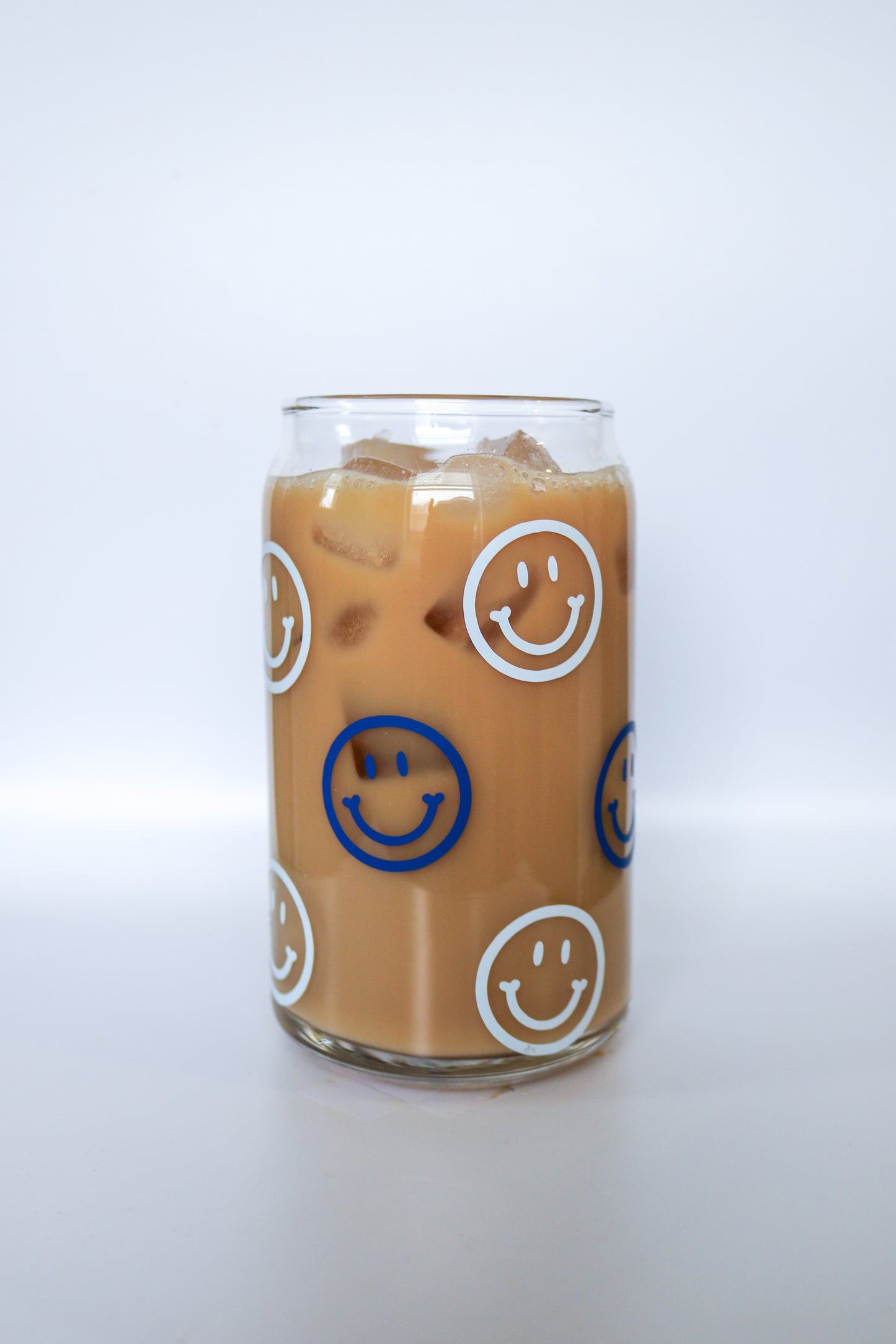 Blue Smiley Glass Can