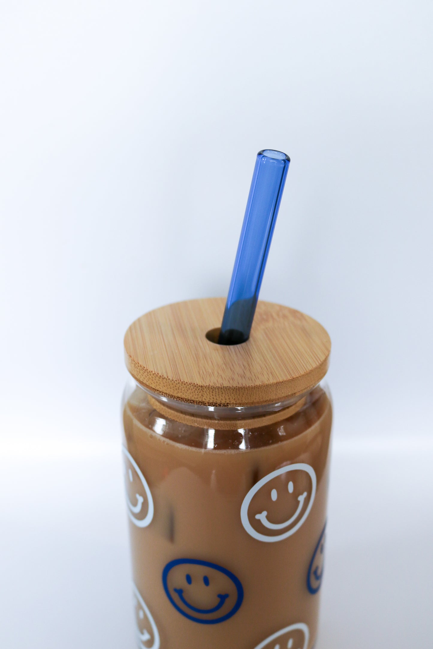 Blue Smiley Glass Can