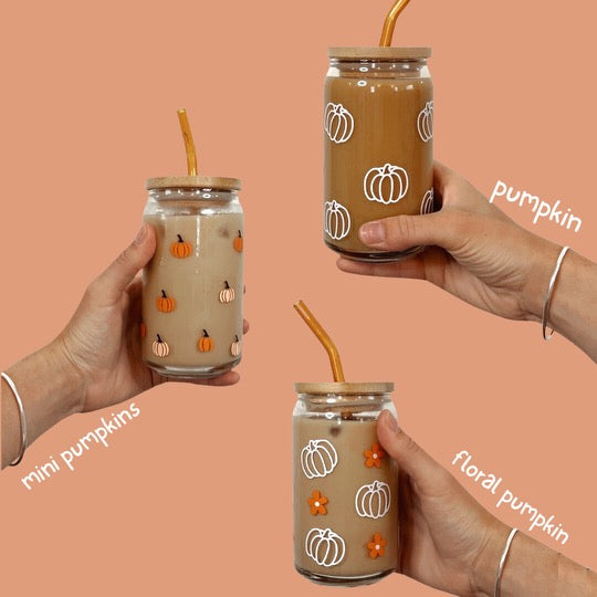 Floral Pumpkin Glass Can