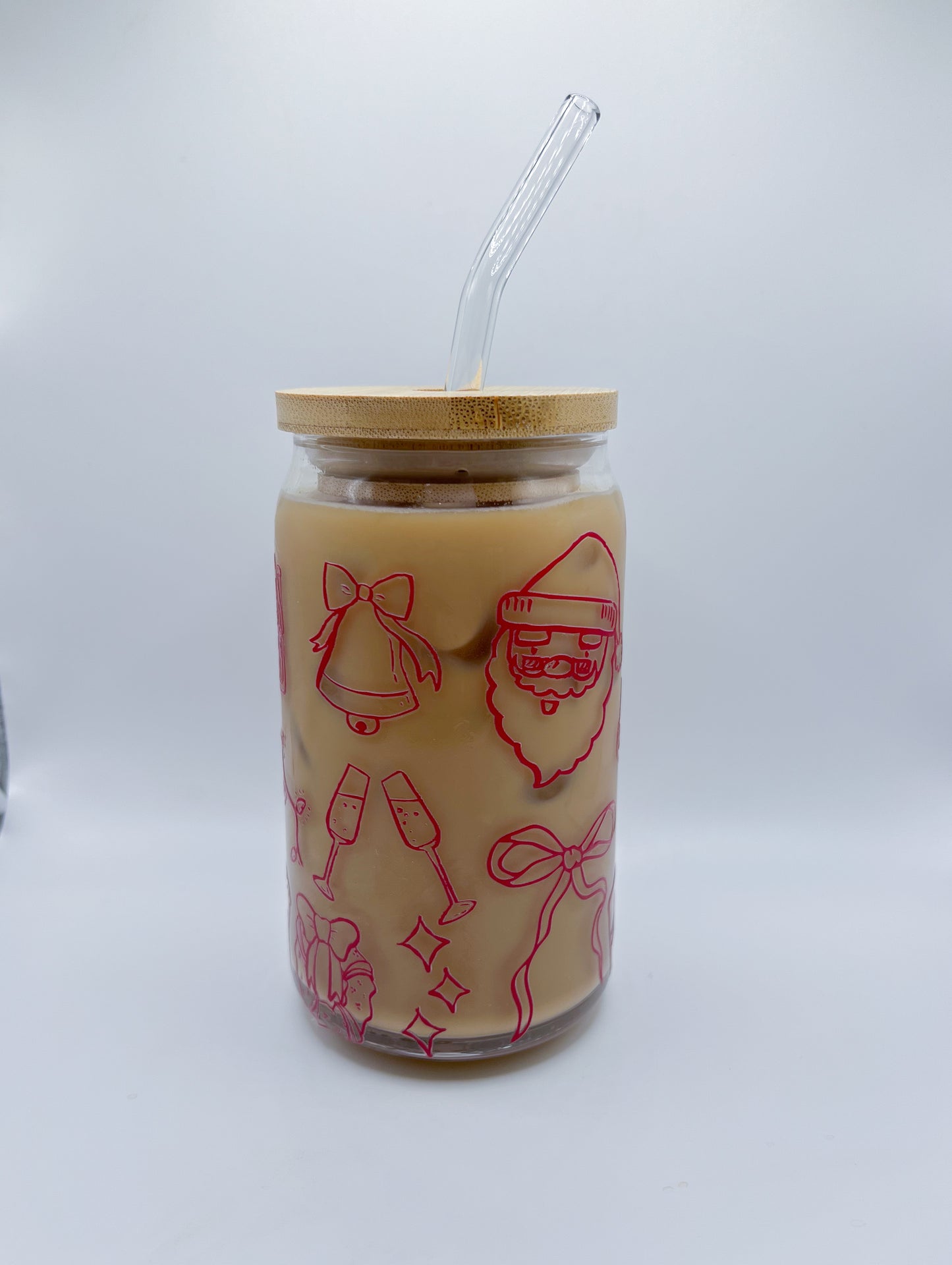 Christmas Doodles Glass Can