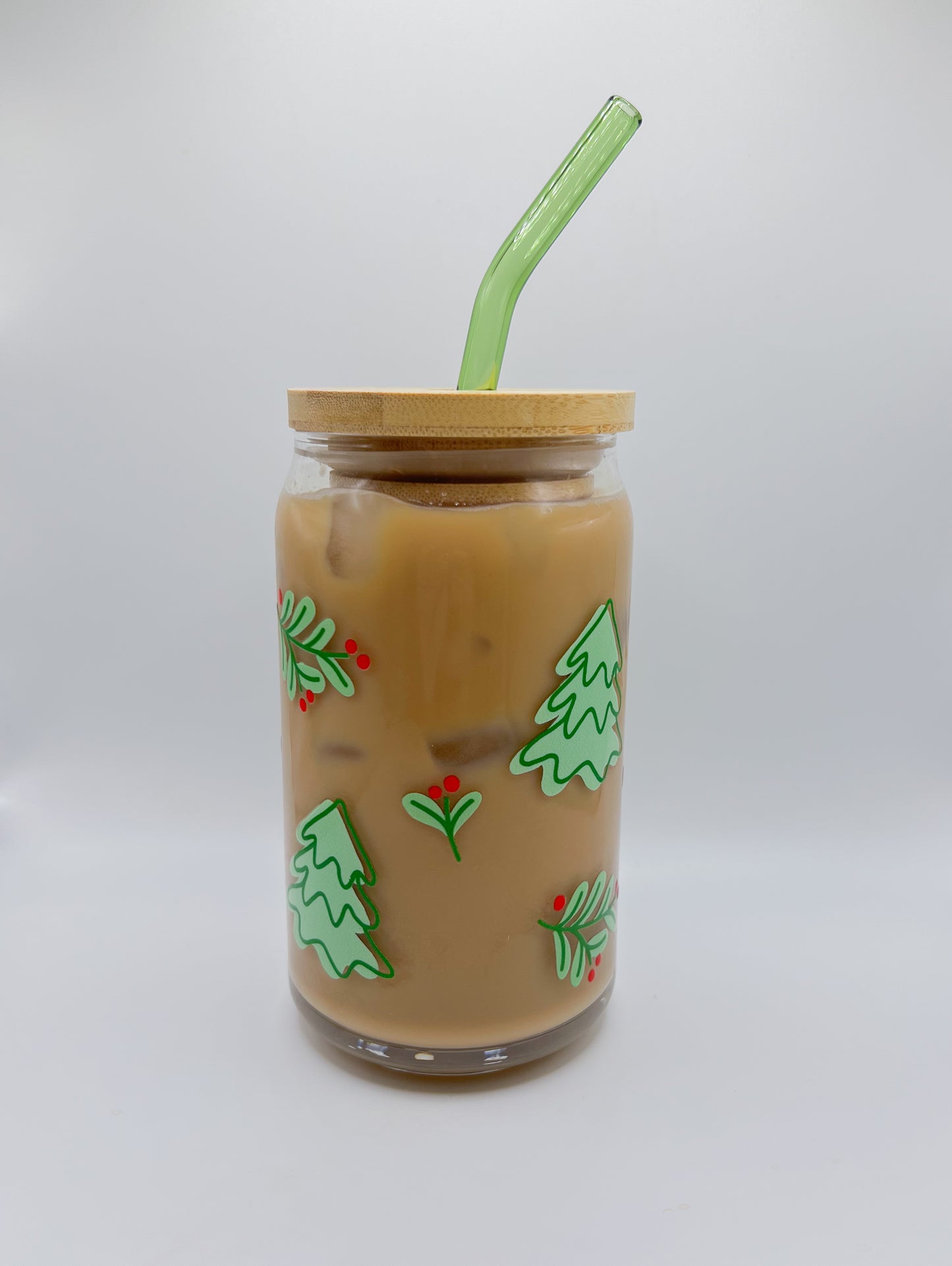 Tree+Mistle Toe Glass Can