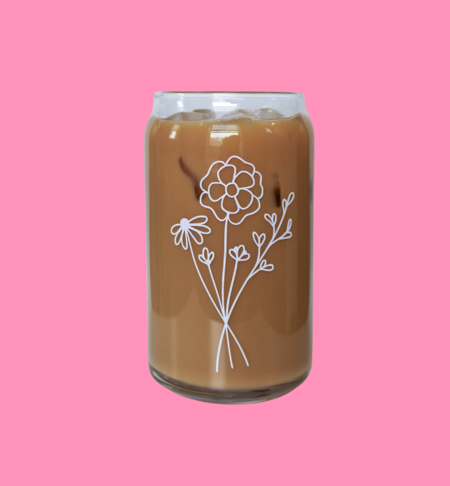 Floral Bouquet Glass Can