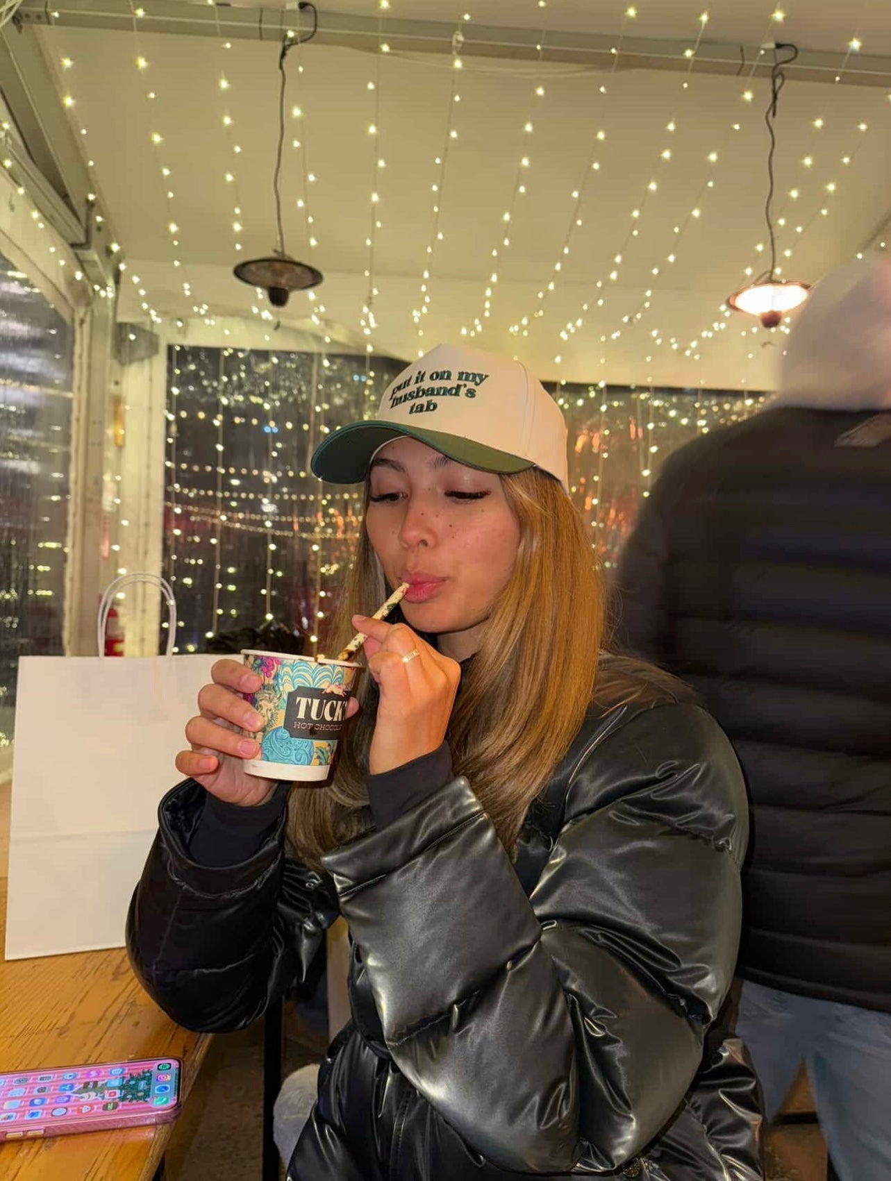 Put it on my Husbands Tab Trucker Hat