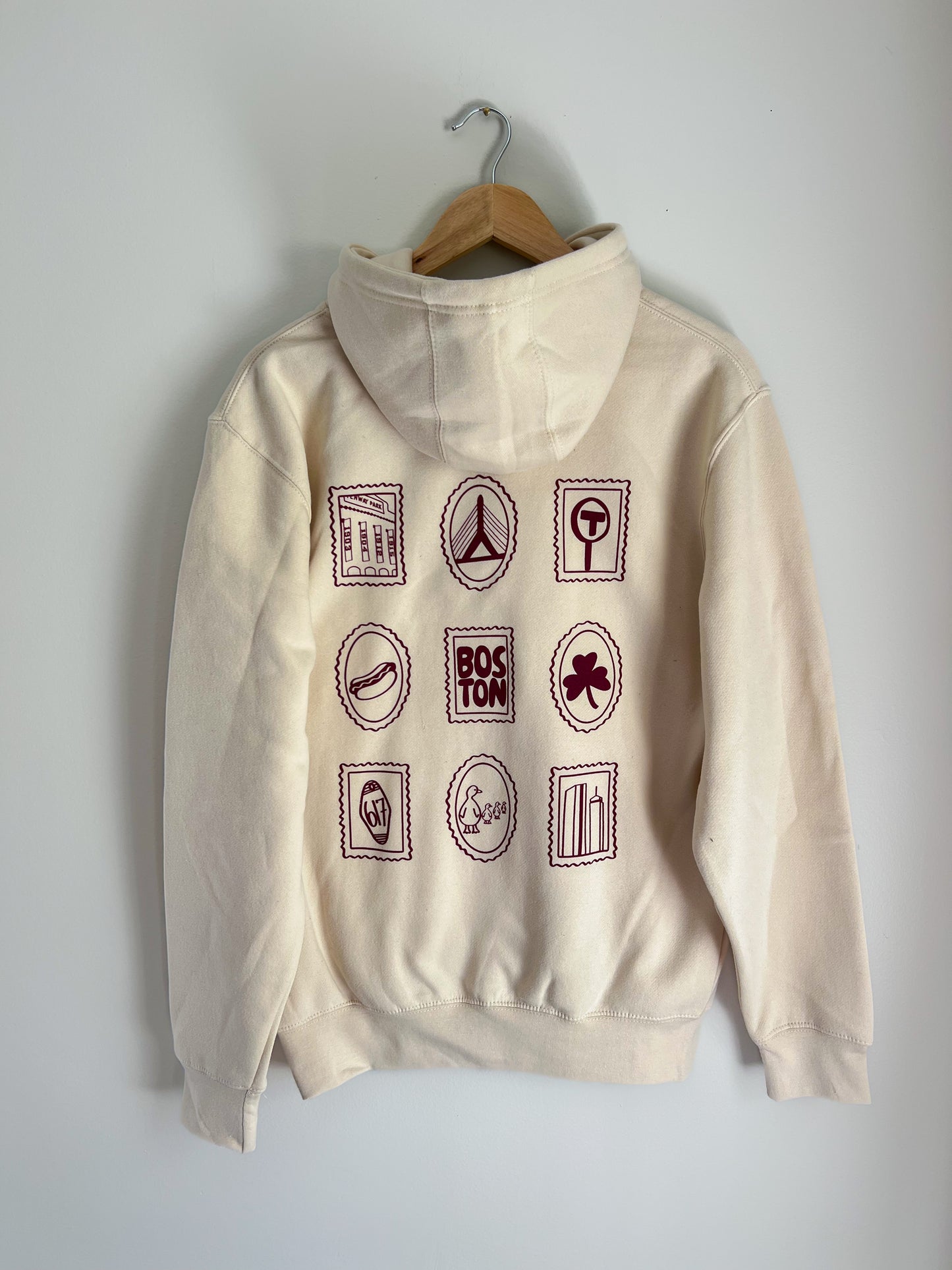 Boston Stamp Hoodie (Sand with Maroon Ink)