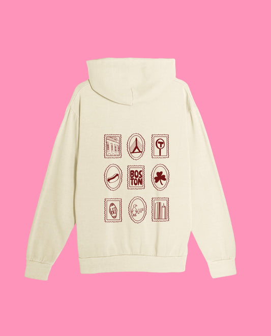 Boston Stamp Hoodie (Sand with Maroon Ink)