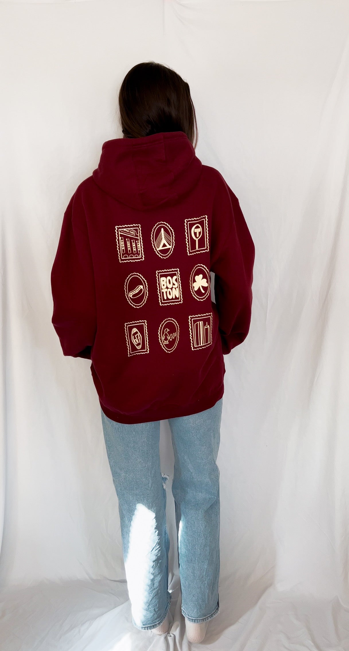 Boston Stamp Hoodie (Sand with Maroon Ink)
