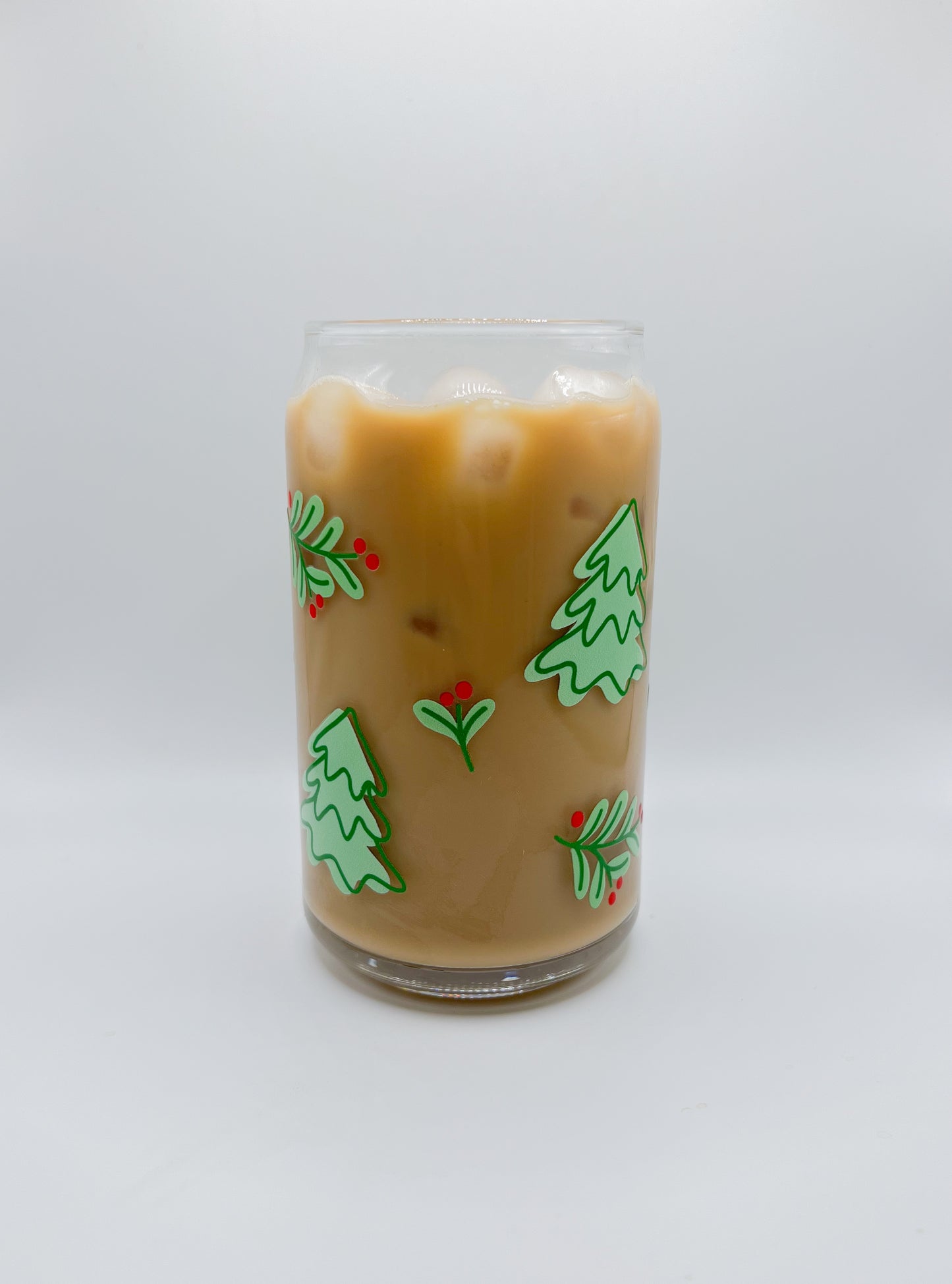 Tree+Mistle Toe Glass Can