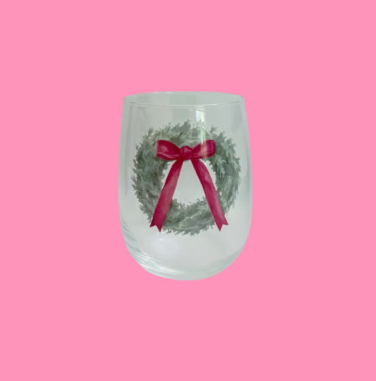 Chritsmas Wreath Wine Glass