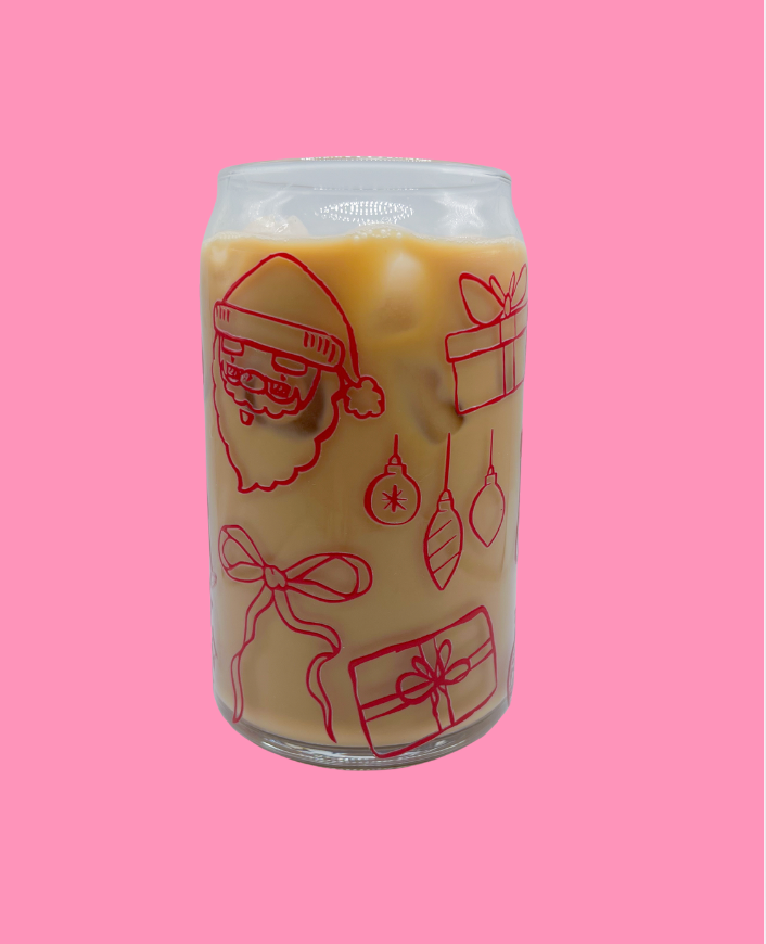 Christmas Doodles Glass Can