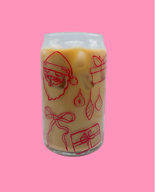 Christmas Doodles Glass Can