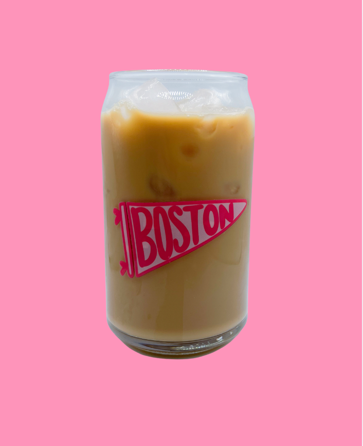 Boston Pennant Flag Glass Can